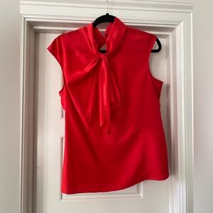 New York & Company Vibrant Red Tie-Neck Blouse